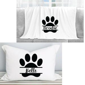 Pet Pawprint Blanket and Pillow Case Set